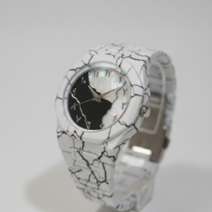 Black Aura Octagon Dial Watch – Black & White Marble Edition