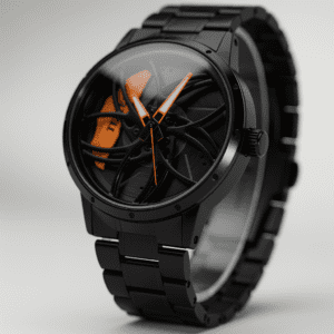 TEN Wheel Design Black Metal Strap Watch
